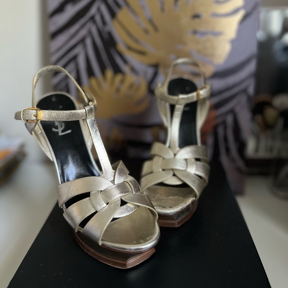 Saint Laurent platform metal blush heels, size 40